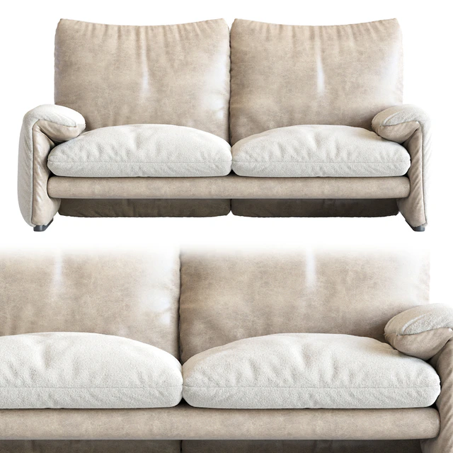 White Sheepskin Maralunga Sofa by Vico Magistretti for Cassina, Italy — Download