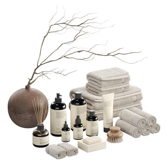 Decorative set with towels and branch 002 — Скачать