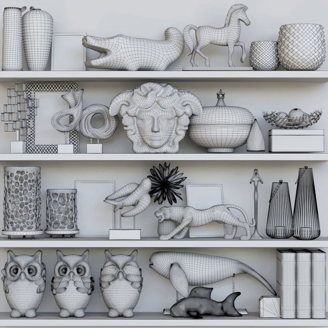 Shelf with collectible decor and figurines. Decor — Descargar