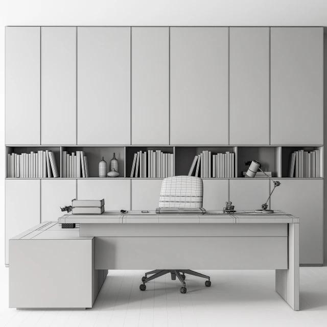 Boss Desk with Library Gray Set - Office Furniture 249 — Descargar