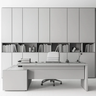 Boss Desk with Library Gray Set - Office Furniture 249 — Ver 4