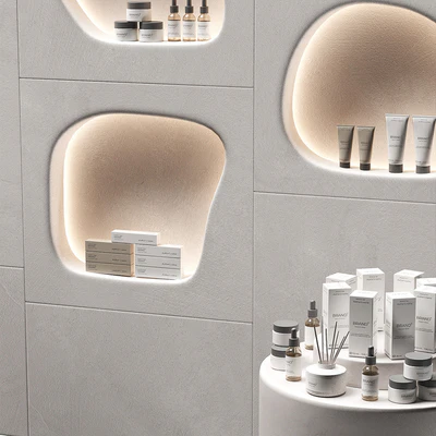 Modular Niche Shelves in the wall. Cosmetics shop. Backlit wavy beauty salon. — Вид 4