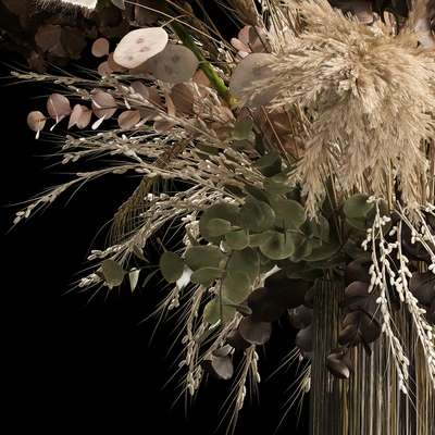 Bouquet in a glass vase made of dried flower, hydrangea, pampas grass, reed, cortaderia, moonflower, wheat, spikelet. 259. — Ver 4
