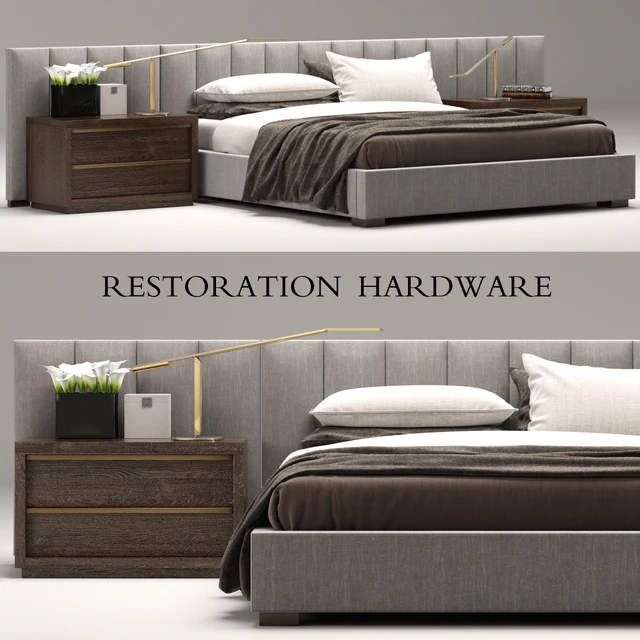 RH Modern custom vertical channel extended headboard bed — Descargar