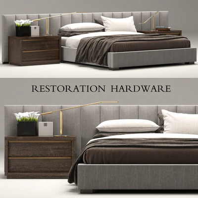 RH Modern custom vertical channel extended headboard bed — Ver 1