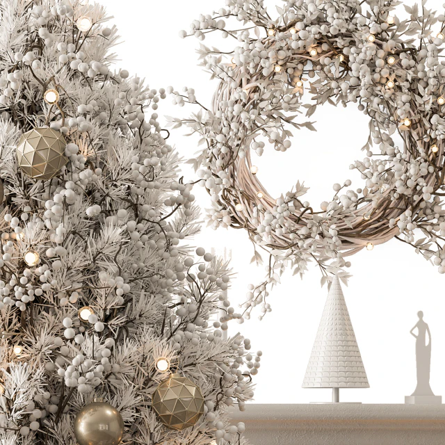 Christmas Decoration 26 - Christmas Gold and White Tree with Gift — Descargar