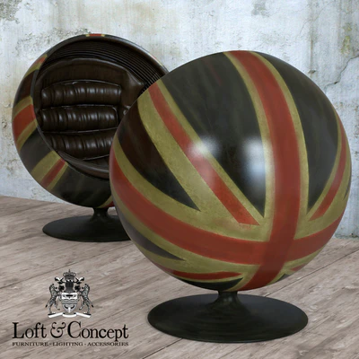 Кресло шар Pod Chair Union Jack & Brown Leather — Вид 3