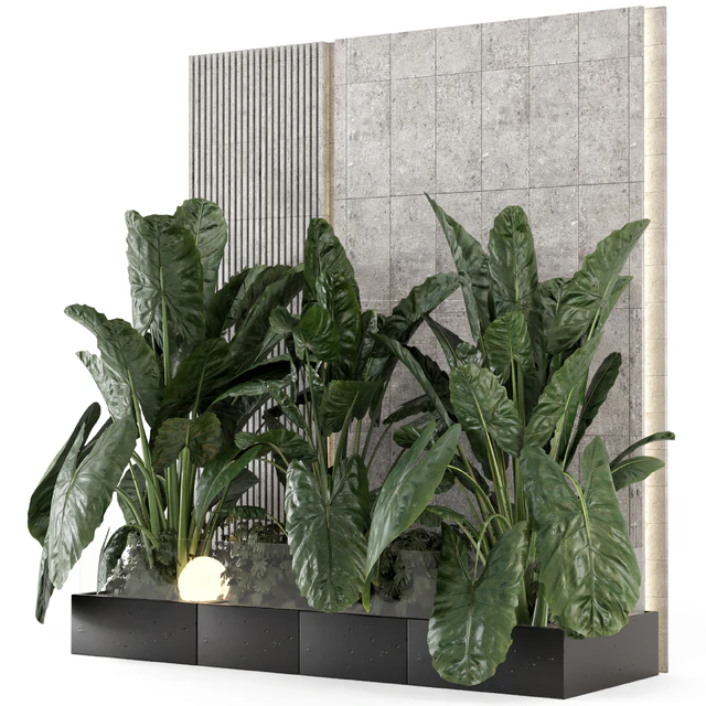 Indoor Wall  Big Green Leaf Garden in Concrete Base - Set 1770 — Скачать