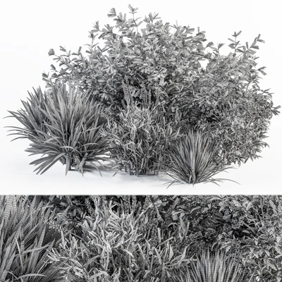 Mixed Plant Bush Green and Purple - Bush Set 50 — Ver 4