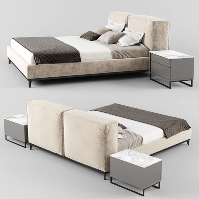 Modern fabric bed with upholstered headboard 01 — Вид 2