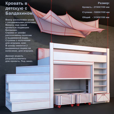 Кровать в  детскую с  Балдахином. — Вид 3