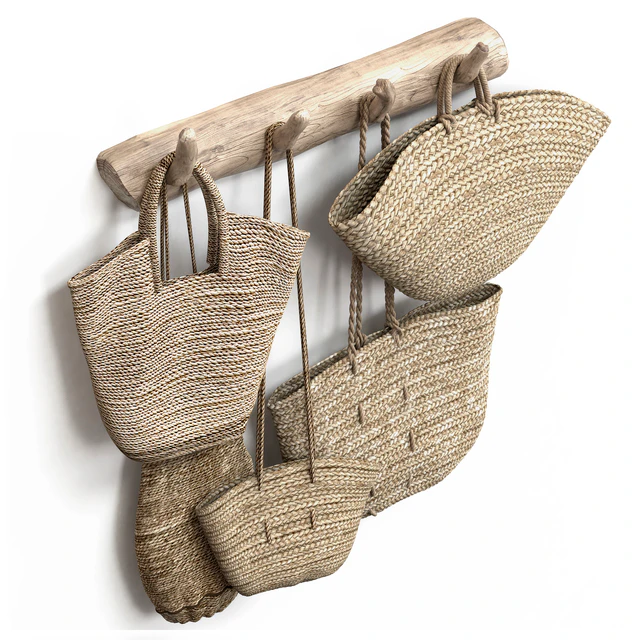 wall decor set with old wicker bags — Скачать