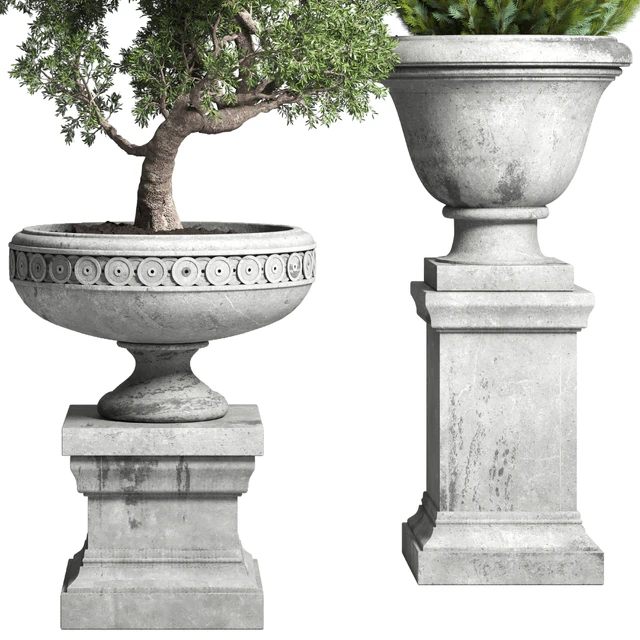 Collection Outdoor plant 44- tree thuja bonsai concrete old classic vase — Скачать
