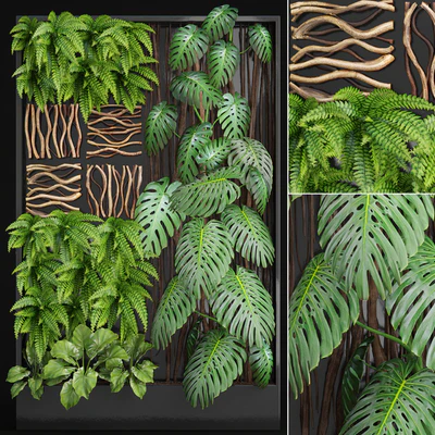 Vertical garden 2. Вертикальный сад, фитостена, фитомодль, озеленение, зеленая картина, куст, настенный декор, ветки, монстера, папоротник, алоказия, эко, эко декор, лофт — Вид 1