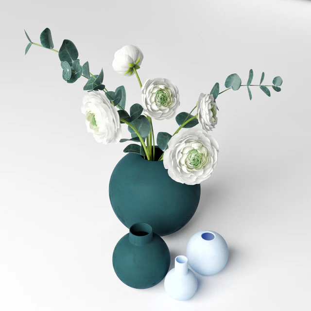 White ranunculus with eucalyptus — Descargar