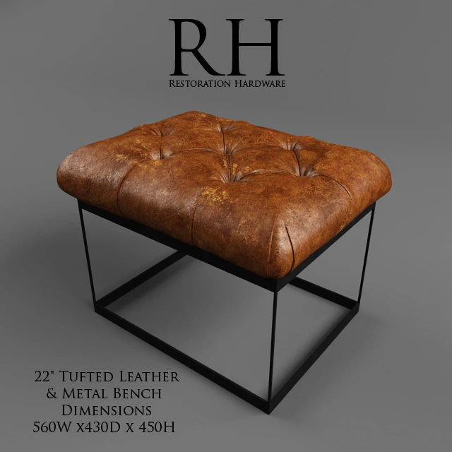 Restoration Hardware / 22 "Tufted Leather &amp; Metal Bench — Descargar