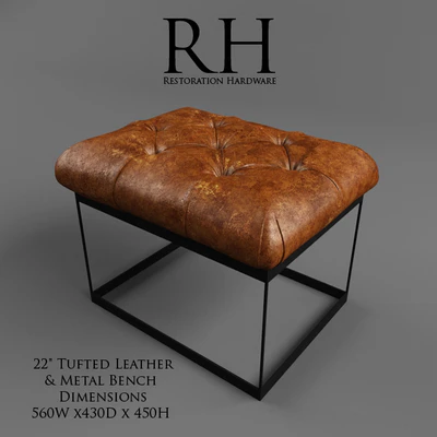 Restoration Hardware / 22 "Tufted Leather &amp; Metal Bench — Ver 3