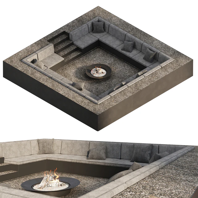 Зона отдыха с диванами и камином — Скачать