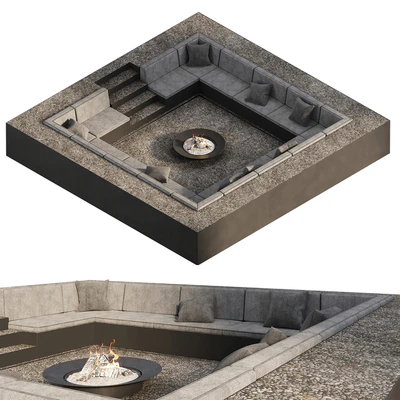 Relaxation area with sofas and fireplace — скачать