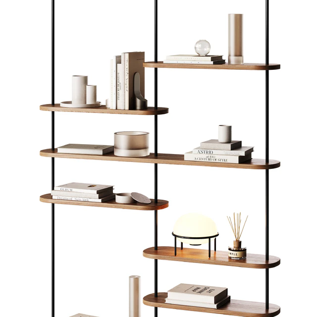 Minimalistic wooden shelving with decor — Скачать