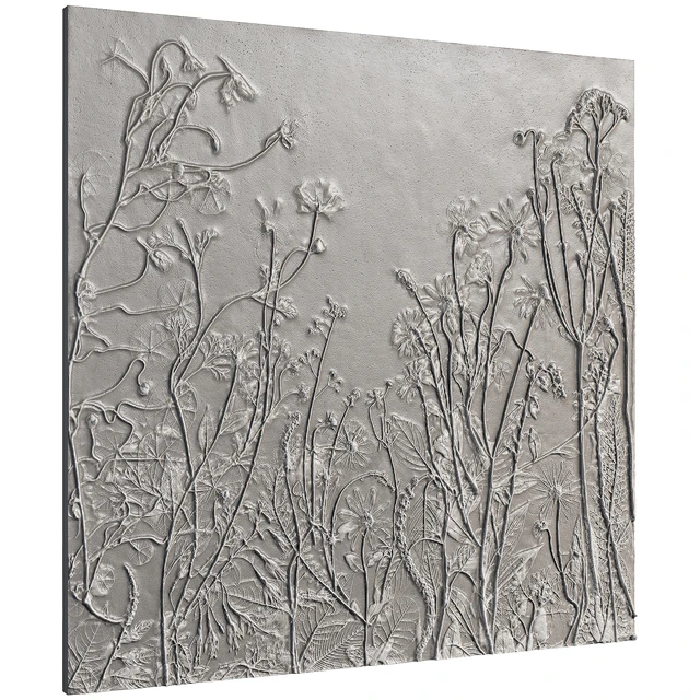 Botanical bas-relief gypsum wall decorative panel juniper dried flowers plants flora chamomile hogweed — Descargar