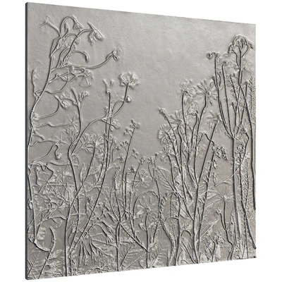 Botanical bas-relief gypsum wall decorative panel juniper dried flowers plants flora chamomile hogweed — Ver 5