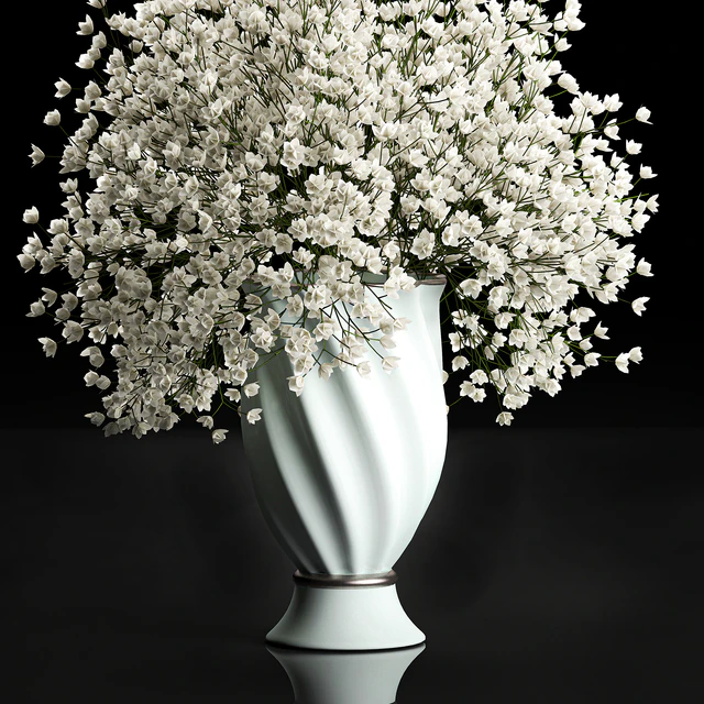 A beautiful lush little white bouquet in a classic vase with Gypsophila, Gibsolyubka, Kachim. Set 107. — Descargar