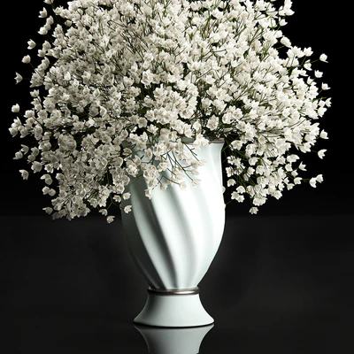 A beautiful lush little white bouquet in a classic vase with Gypsophila, Gibsolyubka, Kachim. Set 107. — Ver 4