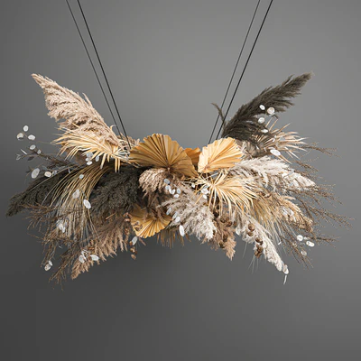 Hanging installation bouquet of dried flowers with pampas, pampas grass, reeds, suspension, wedding decor and decoration. 189. — Ver 4