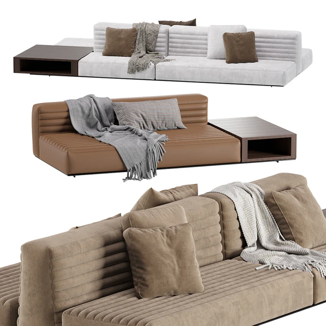Minotti Roger Modular Sofa 2 Version / Leather & Velvet — Скачать