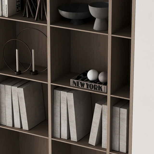202 bookcase and rack 05 wooden with decor 01 — Скачать