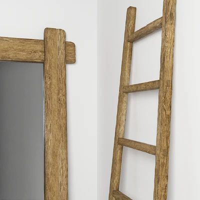 Mirror and stepladder in the style of country. Mirror and ladder in rustic style — Ver 3