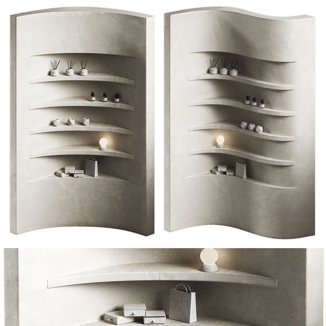 Wavy shelves 3. Rack shelving with decor. Corner wall partitions with niche. — Descargar