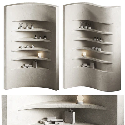 Wavy shelves 3. Rack shelving with decor. Corner wall partitions with niche. — Ver 4