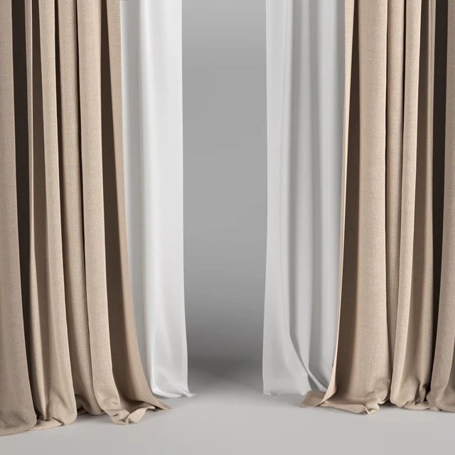Brown curtains in two colors with tulle and roman blinds. — Descargar