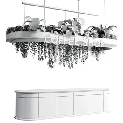 Coffee shop reception, Restaurant counter by hanging plant - 01 — Ver 3
