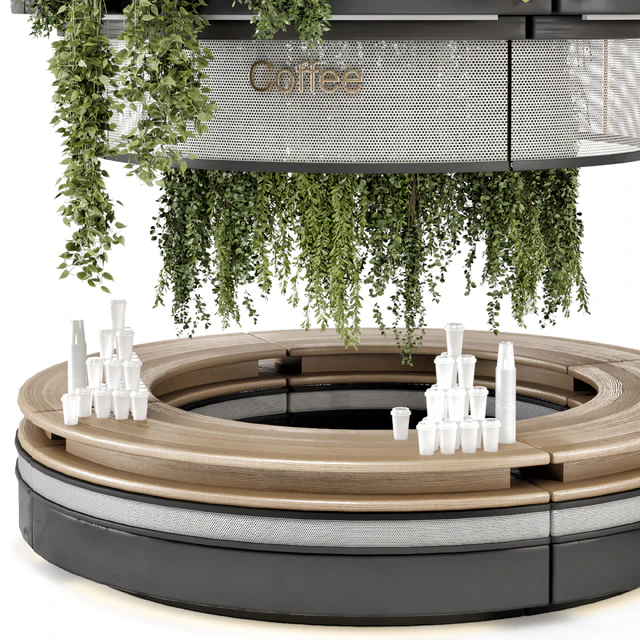 Coffee Reception Desk With Plants - Restaurant Set 1815 — Descargar