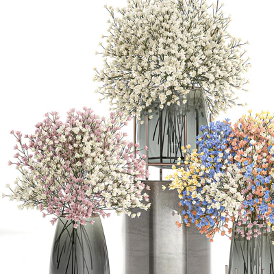 A collection of beautiful lush little white and pink bouquets in glass vases with Gypsophila, Gibsolyubka, Kachim. Set 107. — Ver 4