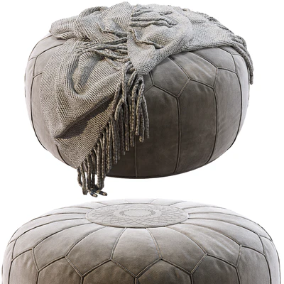 Vintage Round Moroccan Pouf Hand Tooled In Marrakech — Ver 1