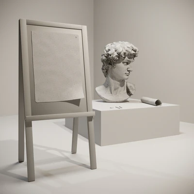 The head of David and the easel of the artist — Ver 3
