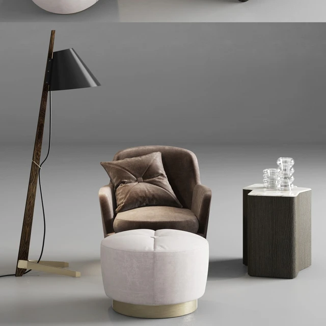Minotti Jacques Armchair and Pouf — Скачать