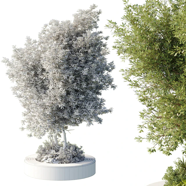 Urban Environment - Urban Furniture - Green Benches With tree 43 — Скачать