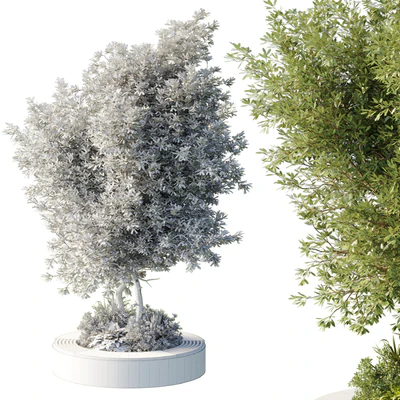 Urban Environment - Urban Furniture - Green Benches With tree 43 — Вид 3