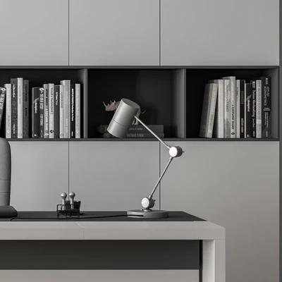 Boss Desk with Library Gray Set - Office Furniture 249 — Ver 5