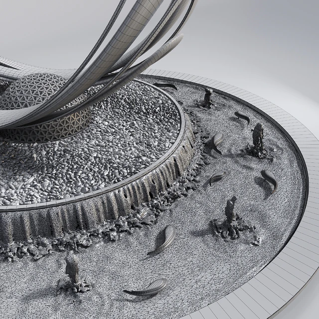 Pond with metal sculpture — Descargar
