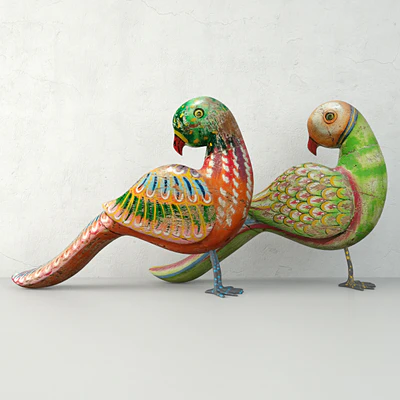 Rustic Carved Painted Parrots — Ver 1