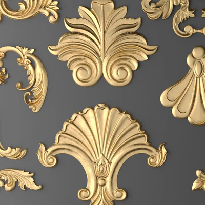 Лепные элементы, набор, Лепнина, luxury, золотой декор, резьба, лепка, лепной, корона, картуш, набор, классическая — Вид 3