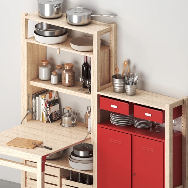 Ikea IVAR Shelving with table / cabinets / drawers and kitchen decor set — Скачать