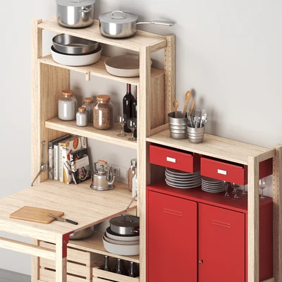 Ikea IVAR Shelving with table / cabinets / drawers and kitchen decor set — Вид 2