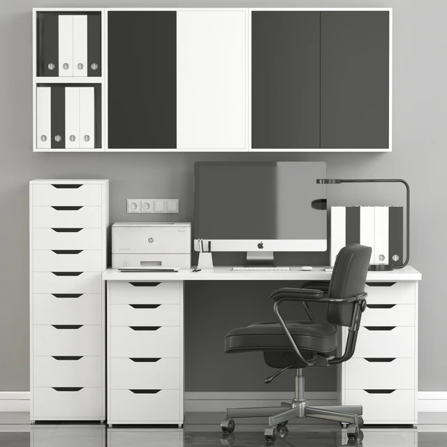 Ikea Office Workplace with Alex Table, Alefjäll Chair and Eket wall-mounted cabinet — Скачать